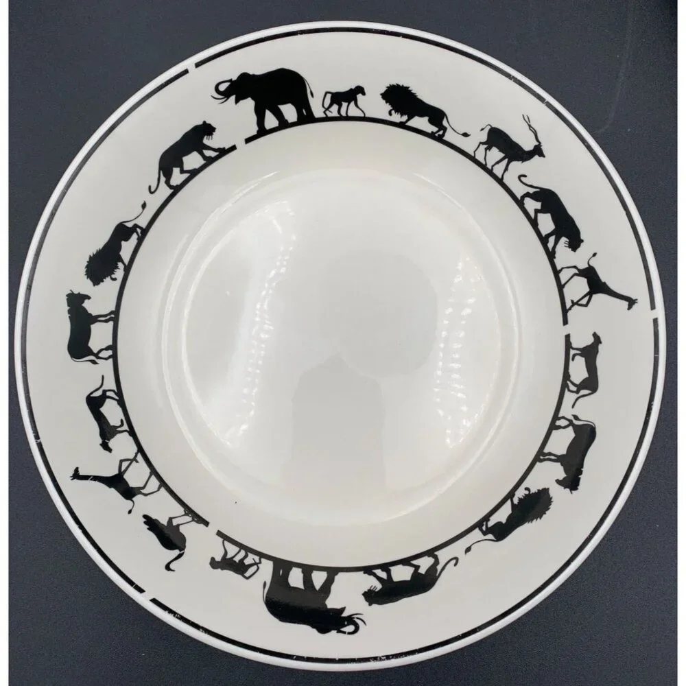 American Atelier Bowls Safari‎ Serengeti Black White Set Of 2 Wild Animals